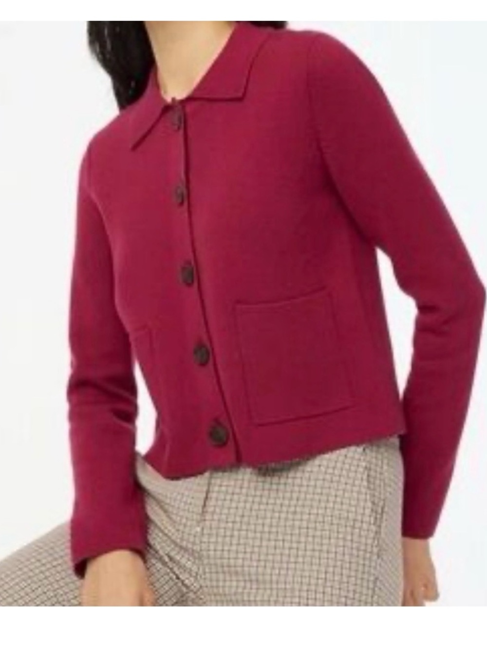 J. Crew Cotton Button Up Collared Cardigan Burgundy Color Sz M